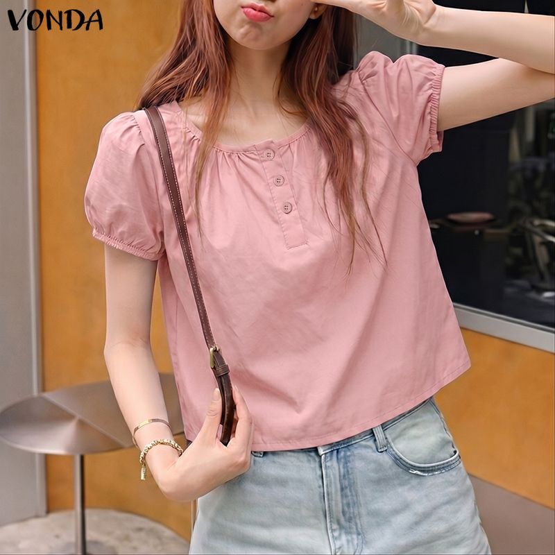 Vonda بلوزة كورية بأكمام منفوخة وحافة كشكش — صورة 5