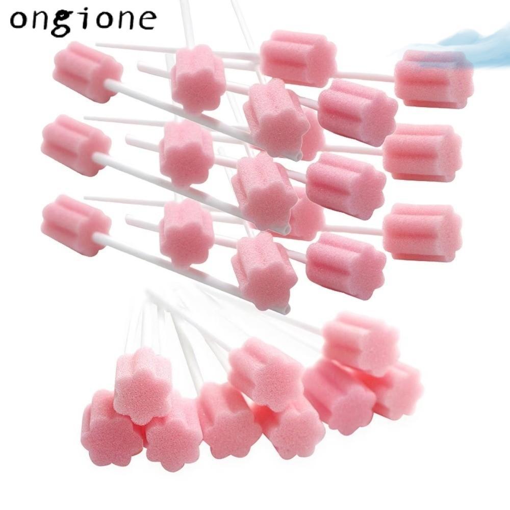 ONGIONE 100PCS Oral Care ฟองน้ํา Swab, หัวฟองน้ํา Plum Blossom Design ทิ้งฟองน้ํา Stick, แบบพกพาฆ่าเชื้อทิ้งช่องปากฟองน้ํา Swab ทําความสะอาดฟัน
