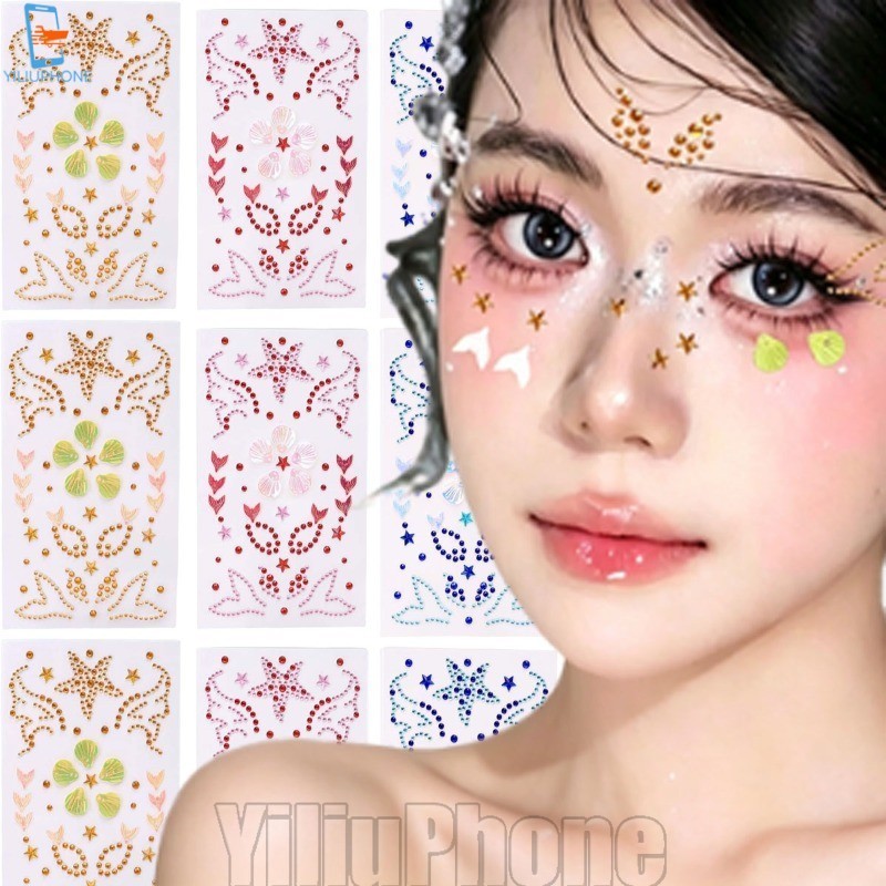 [Bless] 1/2/3 ชิ้น Charming Mermaid Face สติกเกอร์ - DIY Self กาวสาวเด็ก Party Face สติกเกอร์ - แฟชั