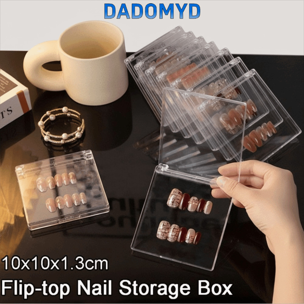 DOMYD กล่องเก็บเล็บ Flip-top 1 ชิ้น, กล่องเล็บสี่เหลี่ยมกันฝุ่น, จอแสดงผลอะคริลิคโปร่งใสพร้อมแผ่นกาว กล่องเปล่า อุปกรณ์ทําเล็บ