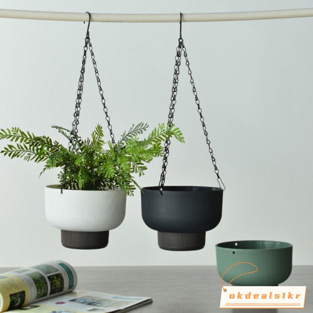 IokdEALS1แขวนกระถางดอกไม้,รดน้ําด้วยตนเองที่ถอดออกได้ฐานแขวนตะกร้าพืช,คุณภาพสูงสีขาวสีเขียวสีเทาตะขอโซ่หนาพืชกระถางดอกไม้ระเบียงตกแต่ง