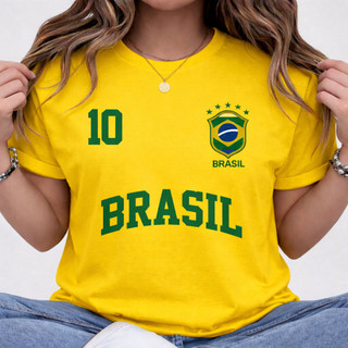 Camiseta Feminina 100% Algodão Blusa Estilosa Brasil Manga Curta