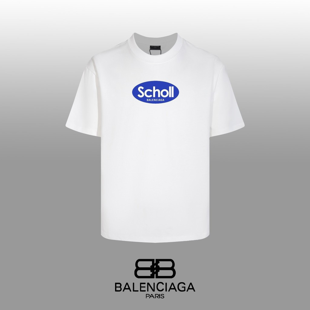 BALENCIAGA/BALENCIAGA 2026 คลาสสิกรอบคอแขนสั้นเสื้อยืดผู้ชายผู้หญิงสไตล์สีทึบ Commuter รอบคอ Slim-Fi