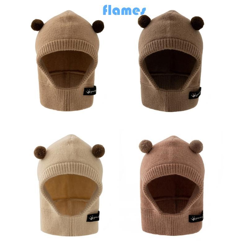 FL 2 In 1 หมวกเด็กผ้าพันคอแบบบูรณาการฤดูหนาว Soft Warm Earflap Bonnet หมวกคออุ่น