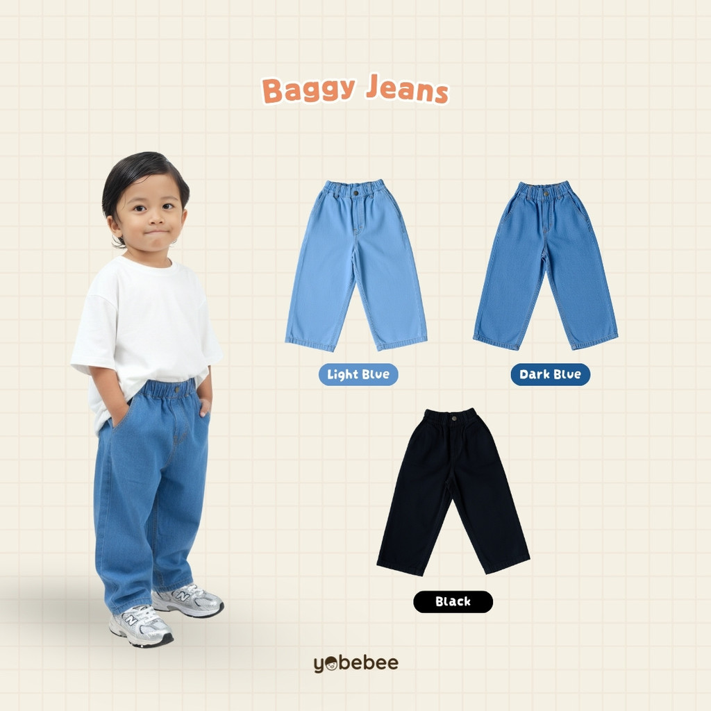 Yobebebee Baggy Jeans กางเกงยีนส์ผ้าเดนิมสําหรับเด็กหญิงและเด็กชาย 2-10 ปี