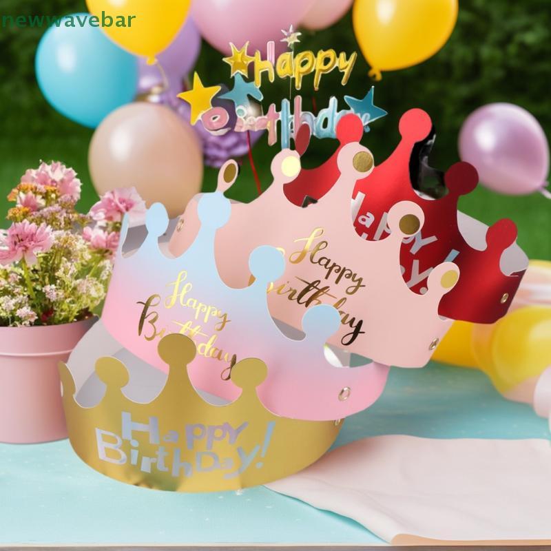 [HENGHOME] 25PCS Creative Happy Birthday Hat Crown Cap DIY Handmade Party Decor Photo Prop สําหรับผู