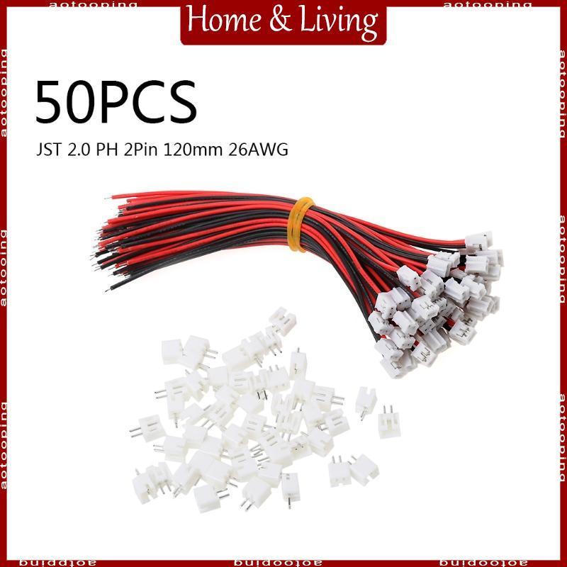 AOTO 50 ชุด Mini Micro JST 2 0 PH 2-Pin Connector ปลั๊กสายไฟ 120 มม. 26AWG