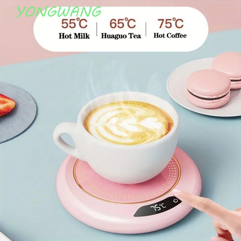 YONGWANG แก้วกาแฟอุ่น, สมาร์ท USB ถ้วยไฟฟ้าอัจฉริยะเครื่องทําความร้อน,แบบพกพา 3 อุณหภูมิความร้อนอย่างรวดเร็วรอบเครื่องทําความร้อน Pad ชาน้ํา
