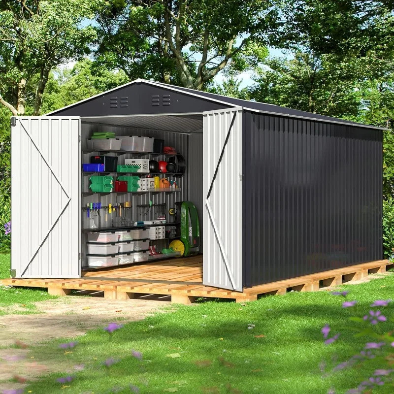 8 X 12 Ft Outdoor Storage Shed, โลหะสวน Shed พร้อมโครงสร้างกรอบอัปเดต, เครื่องมือเพิงสําหรับ Backyar
