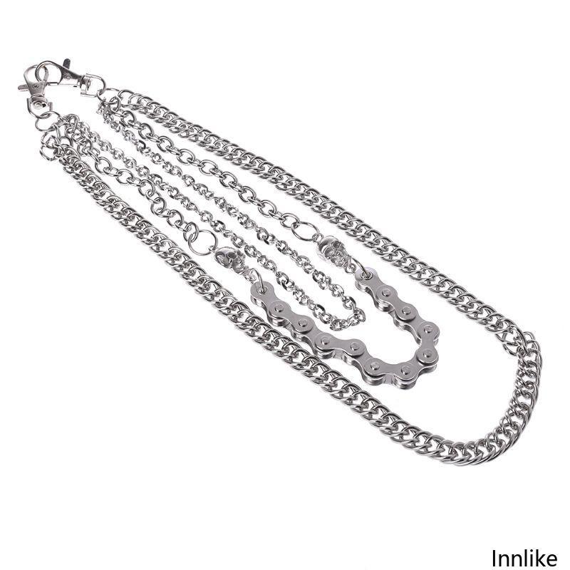 INN Punk กางเกงโซ่แฟชั่น Rock กางเกงยีนส์เอวอุปกรณ์เสริมผู้ชาย Hip hop Skull จี้