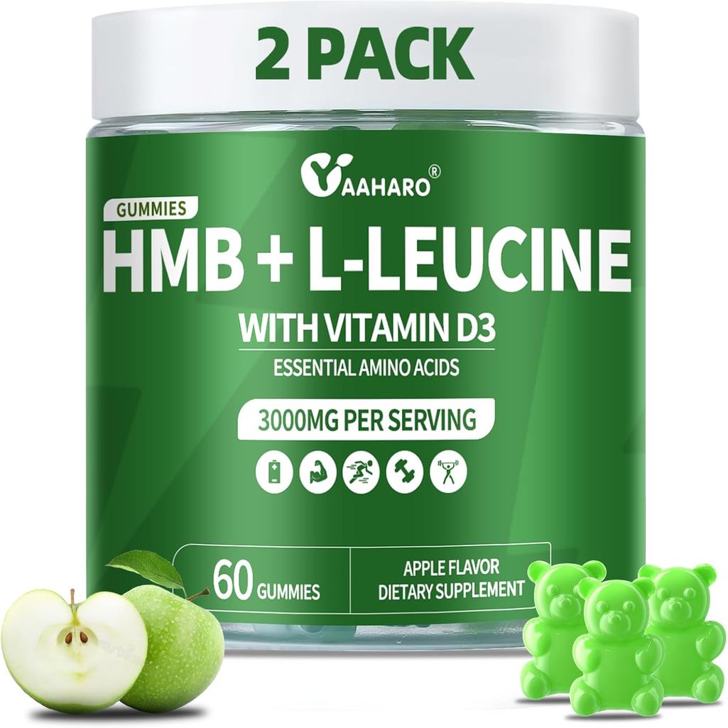 กัมมี่ HMB และ L-Leucine 2 แพ็ค - กรดอะมิโน HMB และ Leucine พร้อมวิตามิน D3 สําหรับพอร์ตกล้ามเนื้อแล