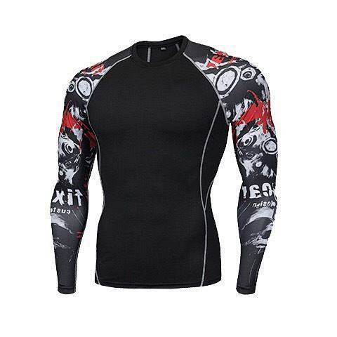 Workout Long Sleeve Tights Men's Flower Arm Basketball Bottoming Running Training Shaping Leisure So