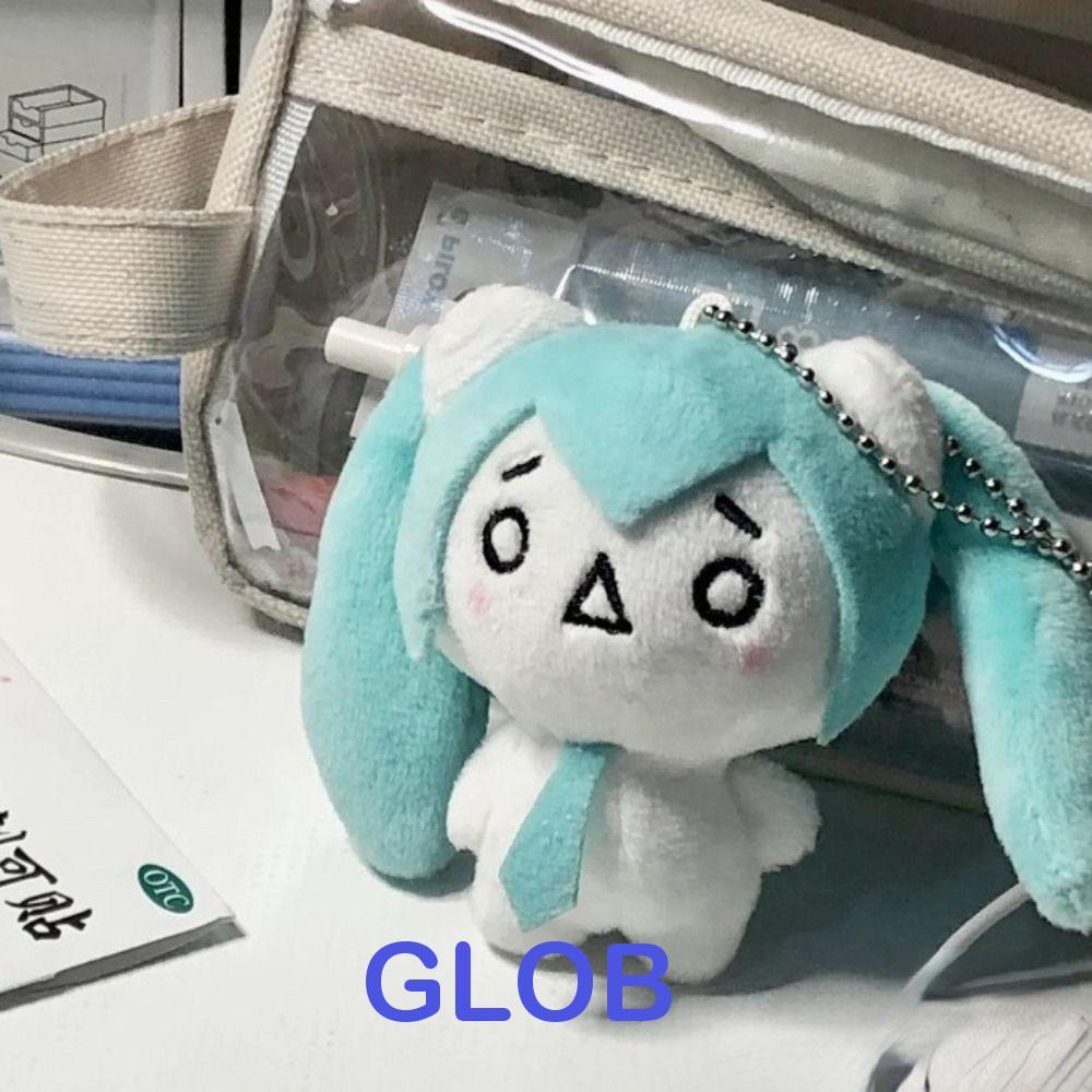 GLOB Snow Miku ตุ๊กตาพวงกุญแจ,ปุยนุ่ม Bandai Hatsune Miku ตุ๊กตา, Kawaii Fur Plushy การ์ตูน Kaomoji 