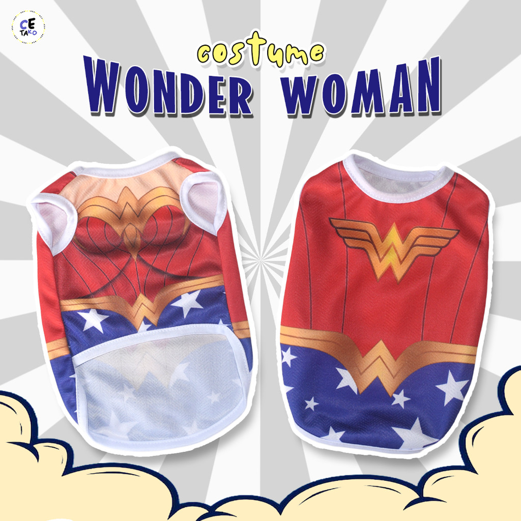 เสื้อผ้าแมวน่ารัก Wonder Woman Superhero เครื่องแต่งกายสําหรับสัตว์เลี้ยงแมวสุนัขกระต่ายลิง
