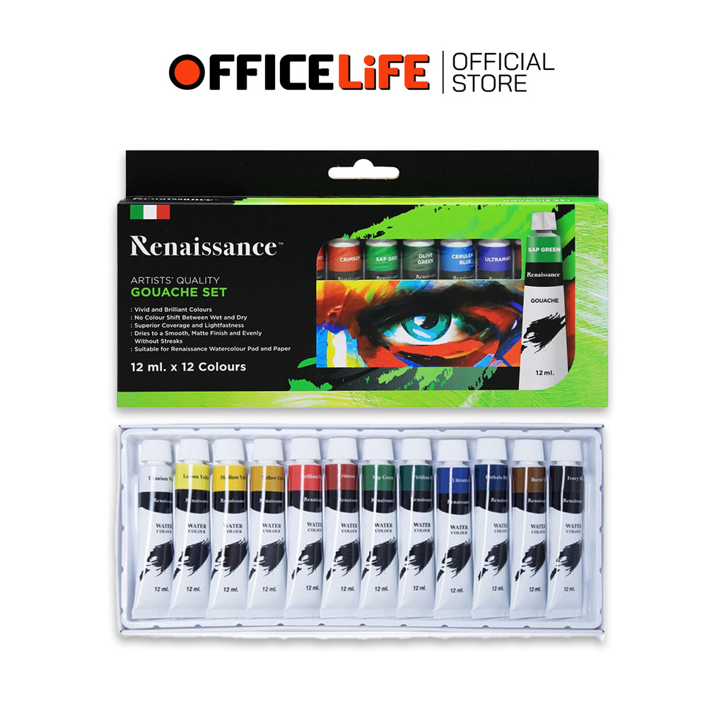 Renaissance (เรนาซองซ์) ชุดสีกวอช Gouache 12 มล. 12 สี (1 กล่อง)