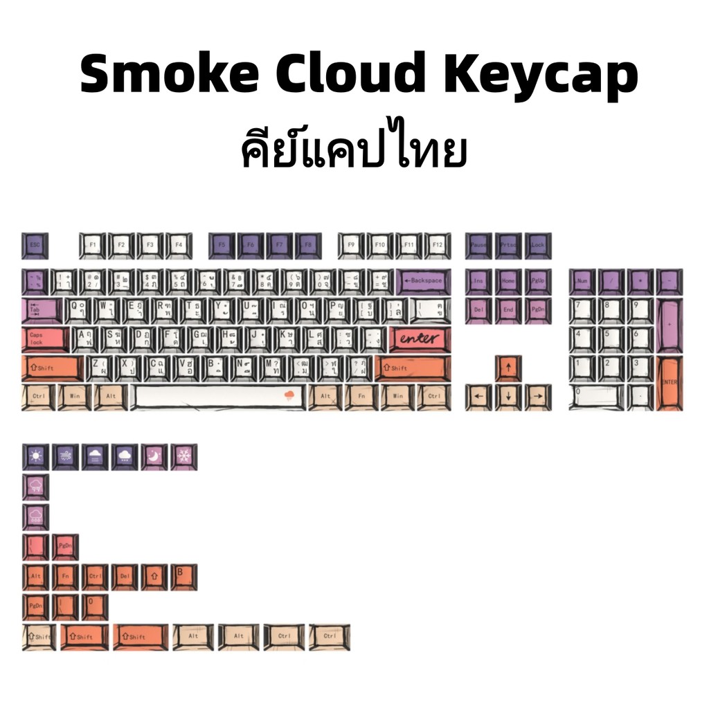 ใหม่ Graffiti Keycaps ภาษาไทยโปรไฟล์เชอร์รี่ PBT วัสดุการ์ตูน Keycaps สําหรับ MX Switch สําหรับคีย์บ