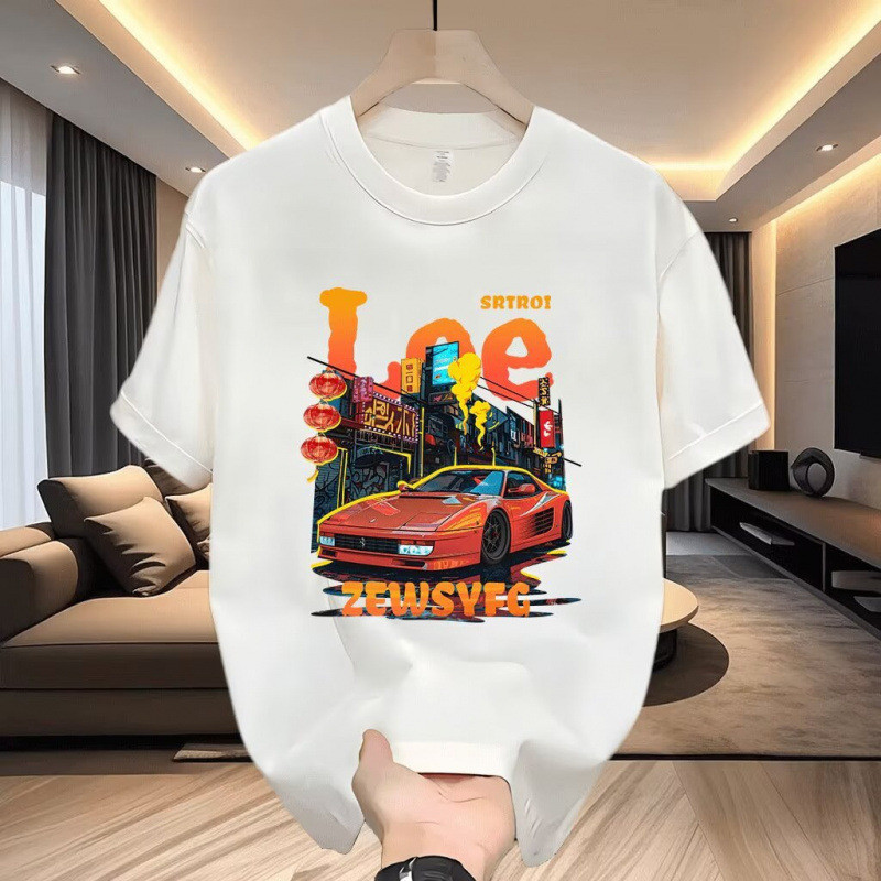 เกาหลีเกาหลี2026สไตล์อเมริกันถนนสวมหนักพิมพ์ผ้าฝ้ายแท้แขนสั้นเสื้อยืดผู้ชายฤดูร้อนสไตล์ใหม่หลวมรอบคอ