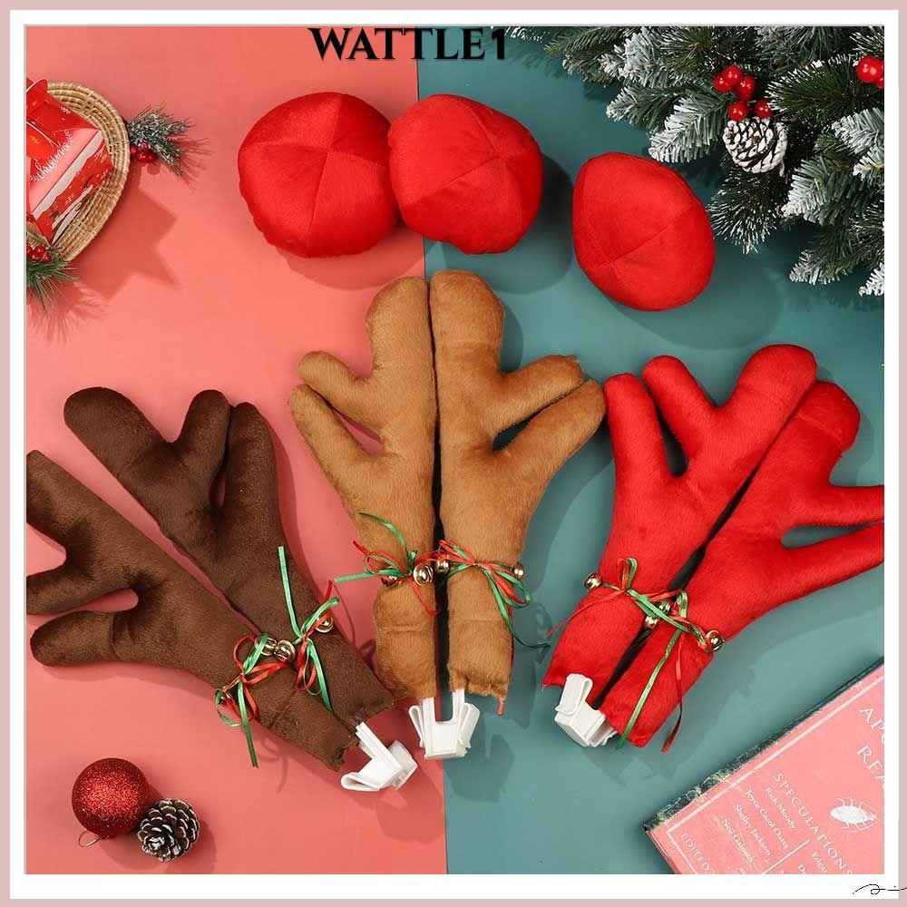 WATTLE เครื่องประดับคริสต์มาส Antler Rudolf Reindeer เครื่องประดับรถยนต์ Elk Horn