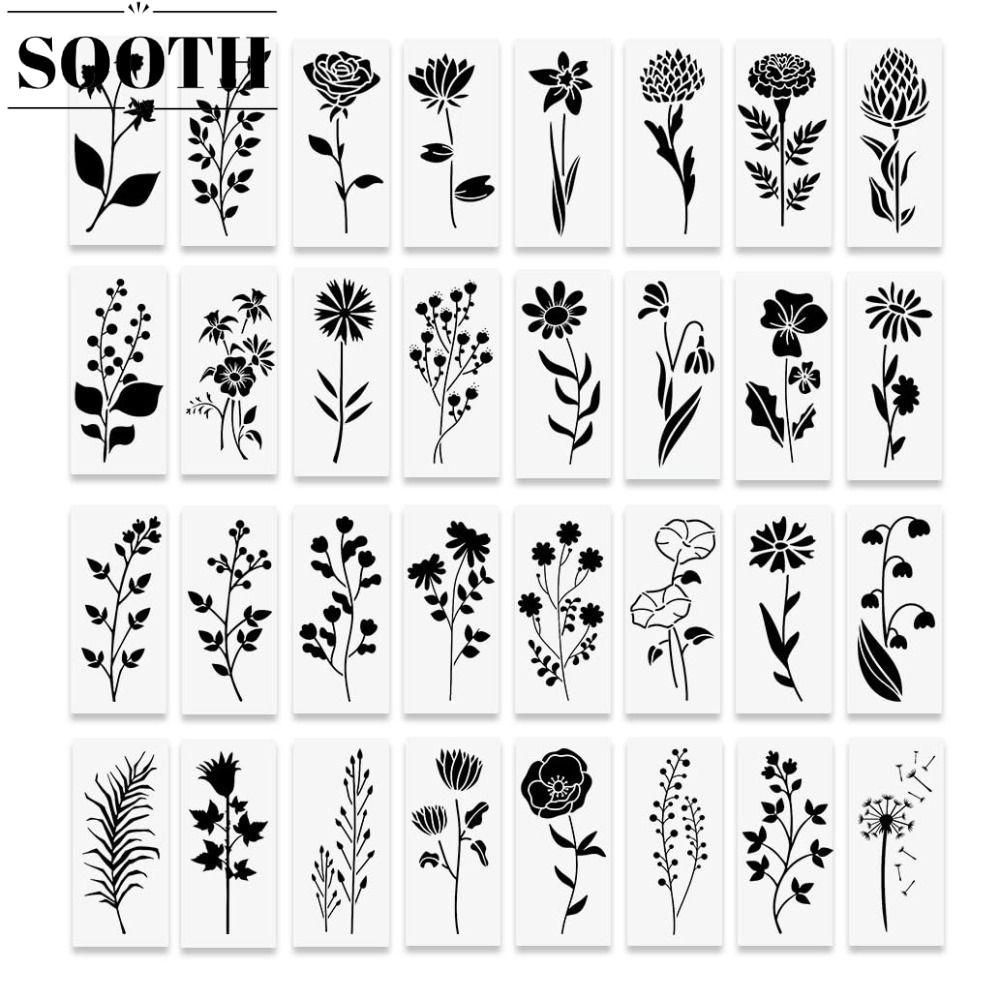 SOOTH 50 ชิ้น/เซ็ต DIY ภาพวาดชุดลายฉลุ,Reusable Hollow สเปรย์ภาพวาด Stencils, PET ล้างทําความสะอาดได้ชุดดอกไม้ภาพวาดแม่แบบการ์ดทํา