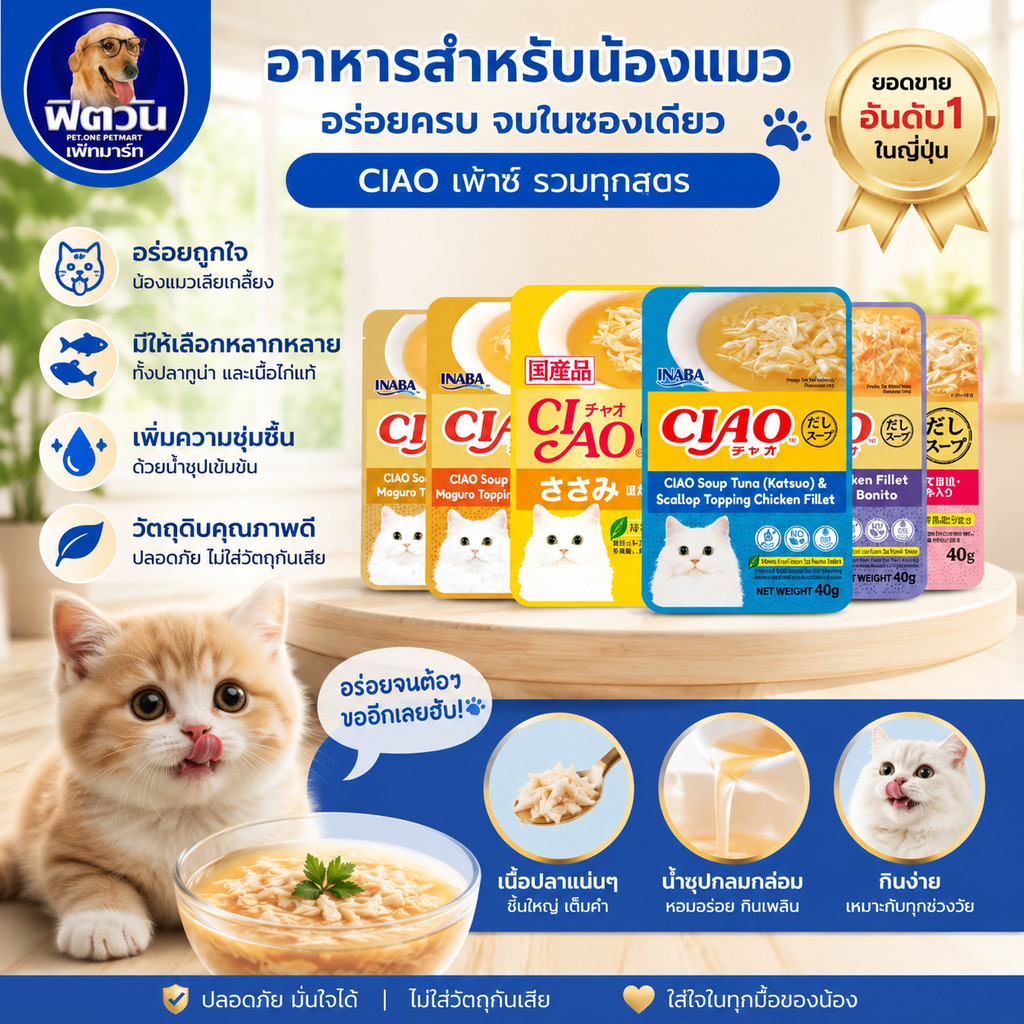 CIAO เพาซ์ อาหารเปียกแมว 40กรัม ** 16 ซอง ** {อาหารเปียกแมว}