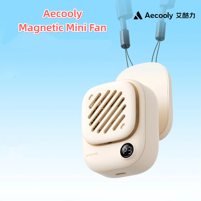 Aecooly สติกเกอร์พัดลมแม่เหล็กมินิแขวนคอพัดลมชาร์จขนาดเล็กแบบพกพาแสงเสียงโต๊ะทํางานหอพักนักเรียนแบบพกพากลางแจ้งระบายความร้อนพัดลมไฟฟ้ายาวอายุการใช้งานแบตเ