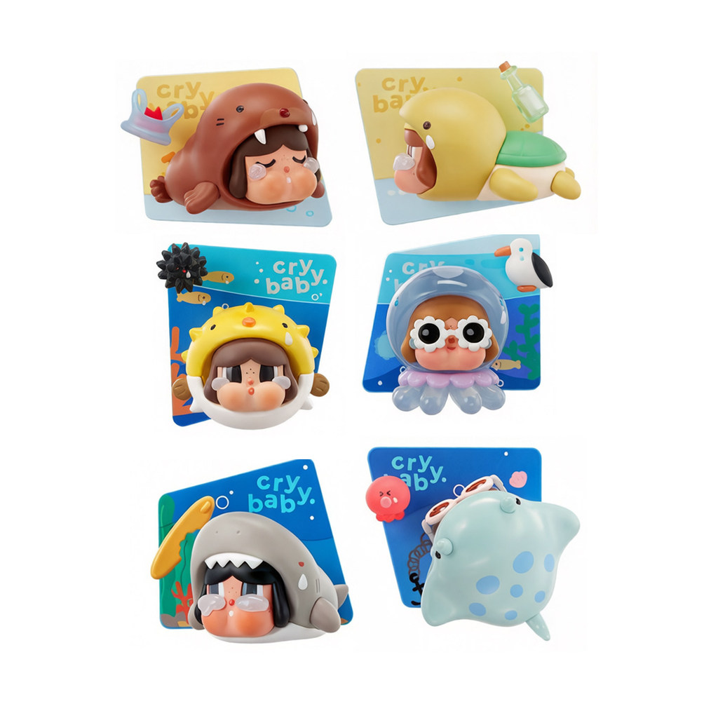 P POPMART CRYBABY Tears Flow เข้าสู่ Sea Series สติ๊กเกอร์ติดตู้เย็น อินเทรนด์ Play Mystery Box Gift