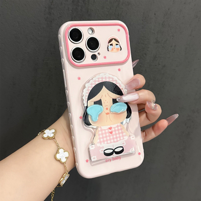 [2026 สไตล์ใหม่] ที่วางกระจกเด็กร้องไห้สามมิติเหมาะสําหรับ iphone17promax/17 เคสโทรศัพท์ iPhone16 รัก iPhone15/14/13 หน้าต่างขนาดใหญ่น่ารัก