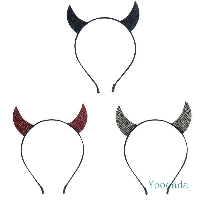 Yoo Striking Devil Horns Horns Theme Eye-จับผม Hoop Headpiece Photo Props Rhinestones Headwear สําหร