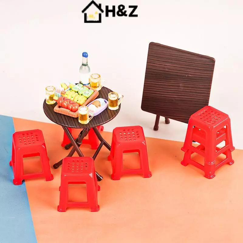 ชุดโต๊ะพับและสตูล 1:12 สำหรับบ้านตุ๊กตา thumbnail 5