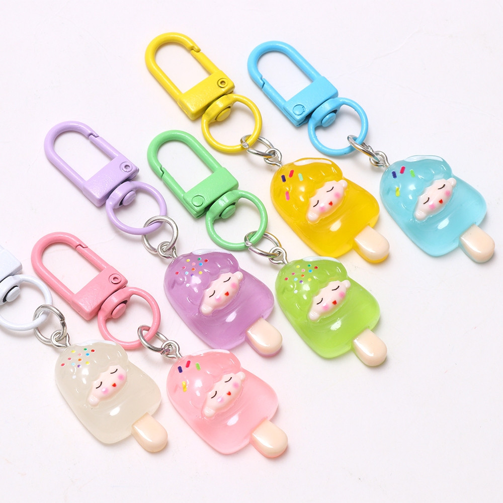 10pcs Jelly สี Nightlight จําลองพวงกุญแจ DIY กระเป๋าแขวนของขวัญนักเรียนเรซิ่นไอศกรีม Sticks keyring