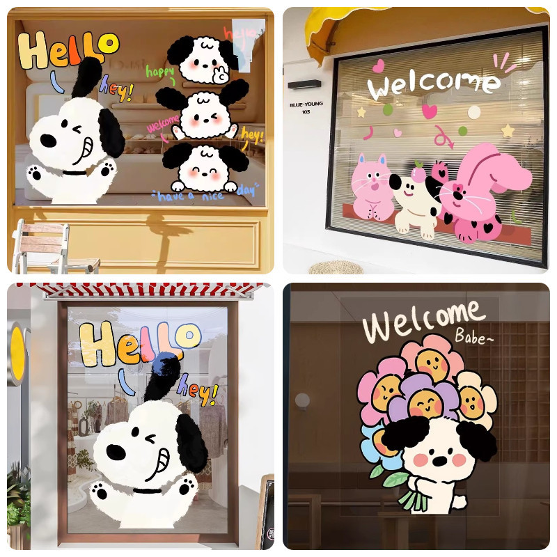 พร้อมส่ง สติ๊กเกอร์สูญญากาศ สไตล์การ์ตูน รูปแบบลูกสุนัข ตกแต่งบ้าน ตกแต่งกระจก  สติกเกอร์ประตูกระจ