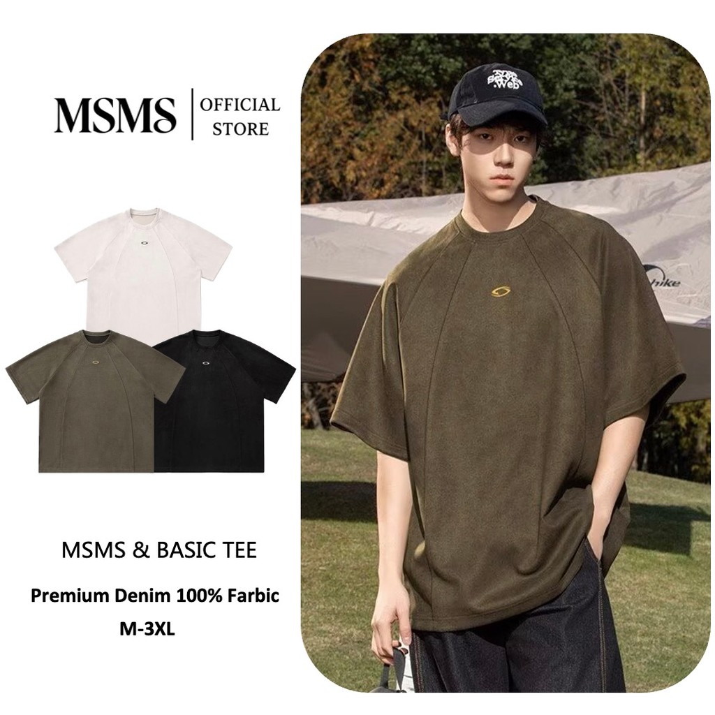 MSMS เทรนด์แฟชั่น American Suede เสื้อยืดแขนสั้นแฟชั่นไม่มีแบรนด์สไตล์ญี่ปุ่นเรียบง่ายใหม่