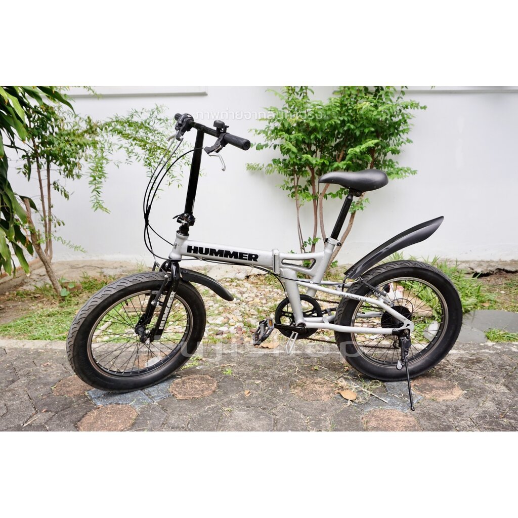 จักรยานพับได้ญี่ปุ่น - ล้อโต 20x3.0 - เกียร์ 6 สปีด - Hummer ล้อโต - ลายเกล็ดปลา สีเงิน [จักรยานมือส