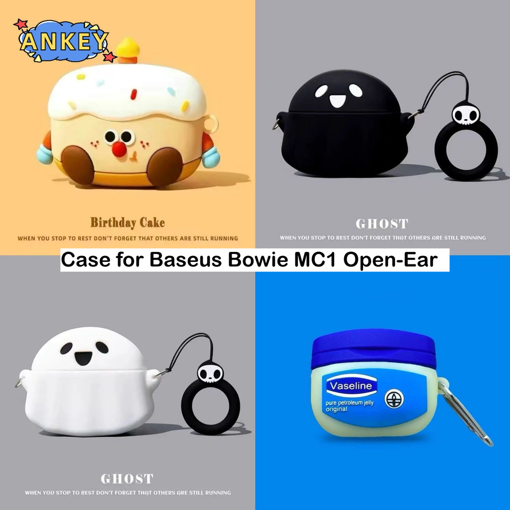 Case for Baseus Bowie MC1 Open-Ear Protective Silicone Cute White Ghost Appearance Cartoon Covers fo