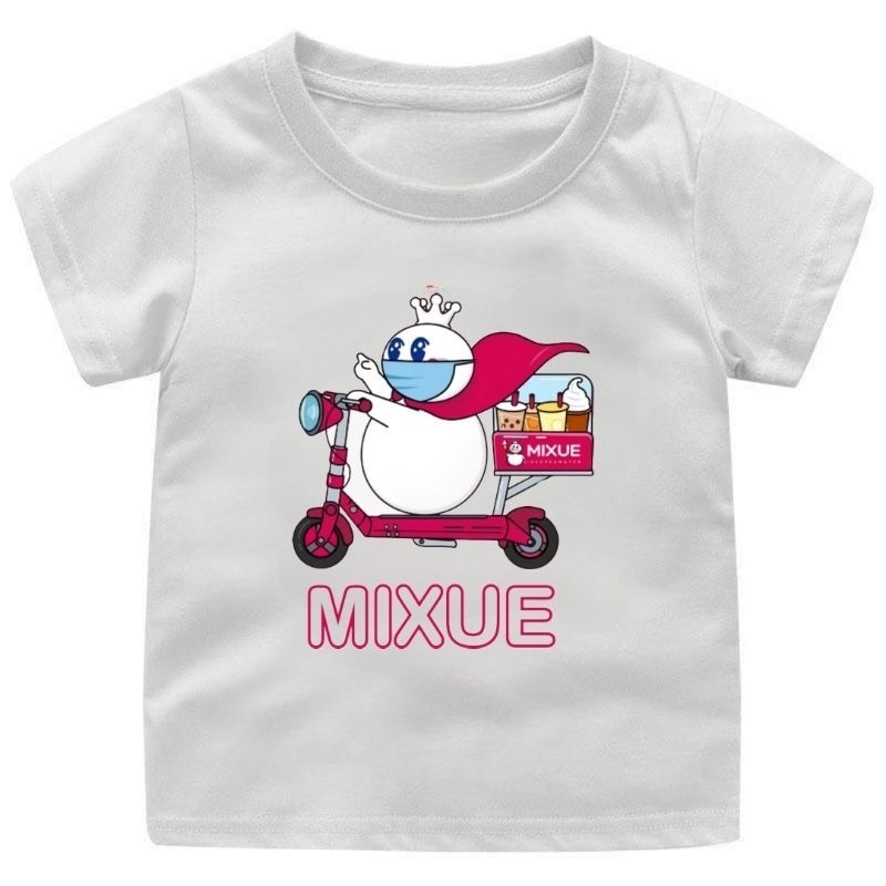 เสื้อยืดเด็ก Mixue Viral Scooter Doll, เสื้อผ้าเด็ก VIRAL ICE CREAM MISUE, จัดส่ง 24 ชั่วโมง