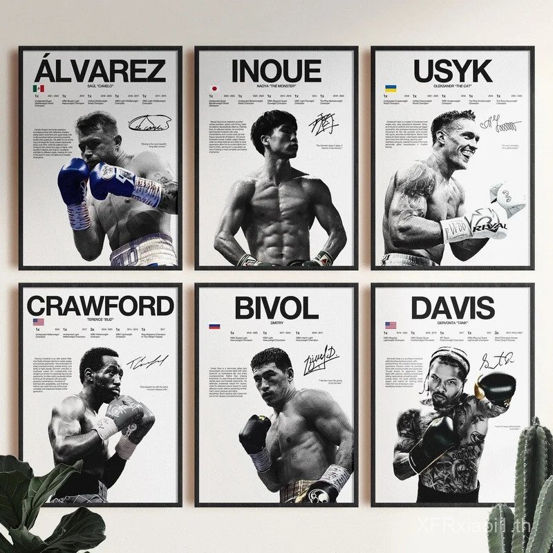 โปสเตอร์พิมพ์ความละเอียดสูงของ Alvarez, Naoya Inoue, Usyk, Crawford, Biwall, และ Davis สําหรับห้องมว