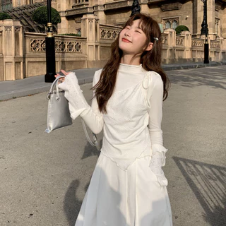 shayne-เสื้อยืดสตรี แขนยาว คอวี สีทึบ ประเภทการเชื่อมต่อ ประเภทรุ่น Slim Fit เรียบง่าย หวาน สุภาพสตรี แฟชั่นฤดูร้อน วิทย