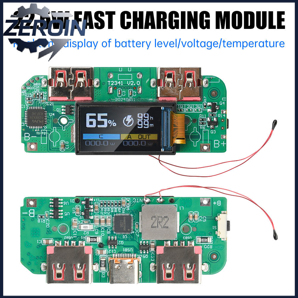 22.5W PD/QC หน้าจอสี Super Fast ชาร์จโมดูลวงจร DIY เมนบอร์ด 5V 3A/9V 2A/12V 1.5A/10V2.25A
