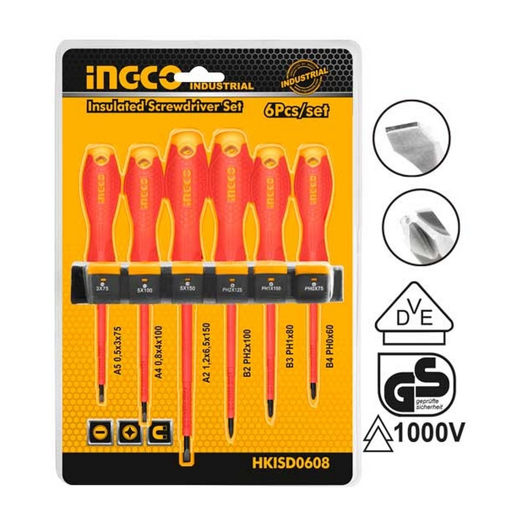 INGCO HKISD0608 ชุดไขควงด้ามกันไฟฟ้า 6 PCS INSULATED SCREWDRIVER SE (อิงโก้)