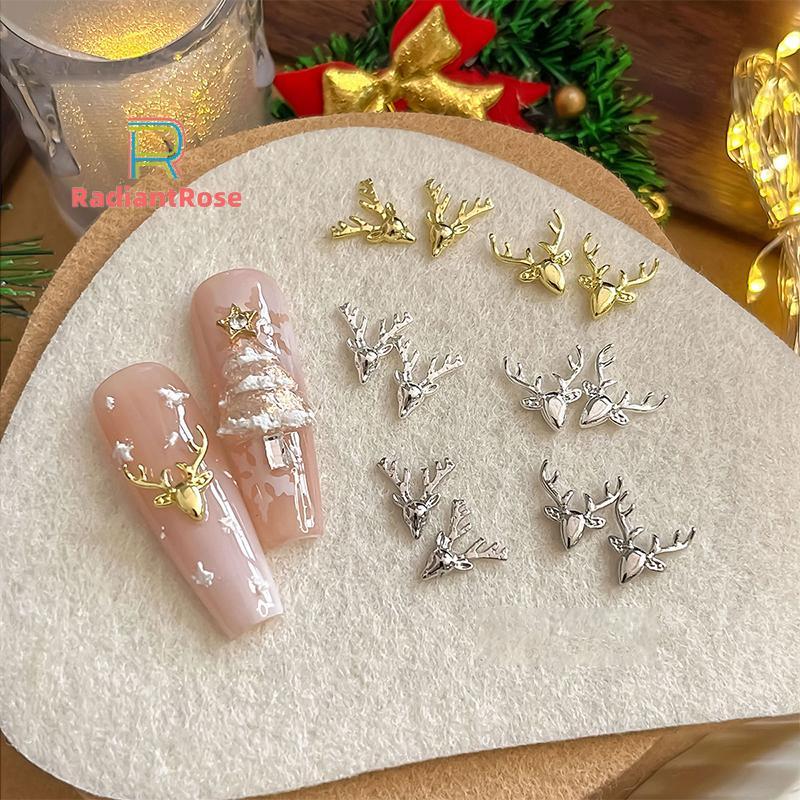 Radiant Rose 10pcs Christmas Reindeer Gold/Silver Alloy Metal Nail Art Nails Accessories DIY อุปกรณ์