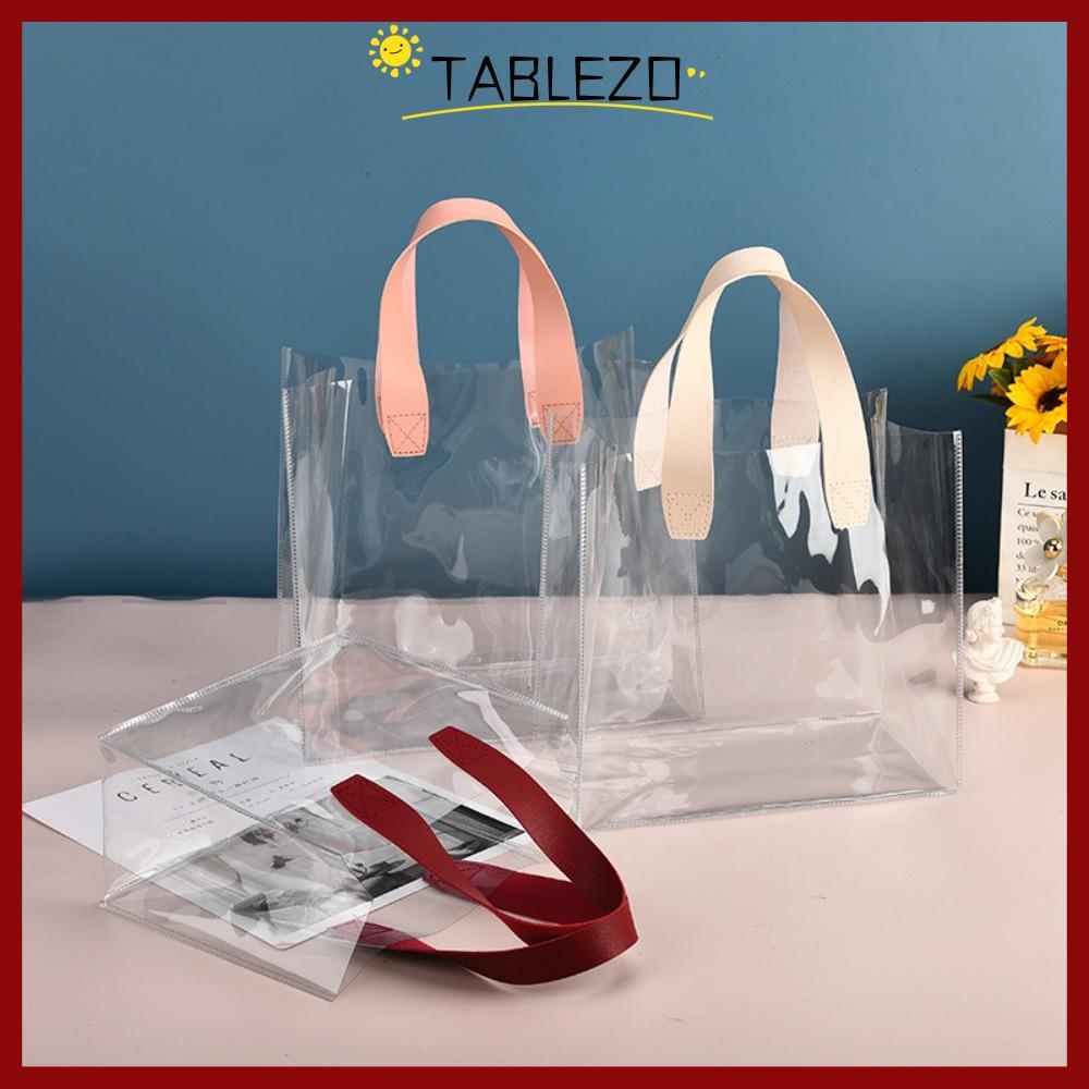 TABLEZO กระเป๋าช้อปปิ้ง แบบใส กันน้ํา พกพาสะดวกด้วยหูหิ้ว PVC