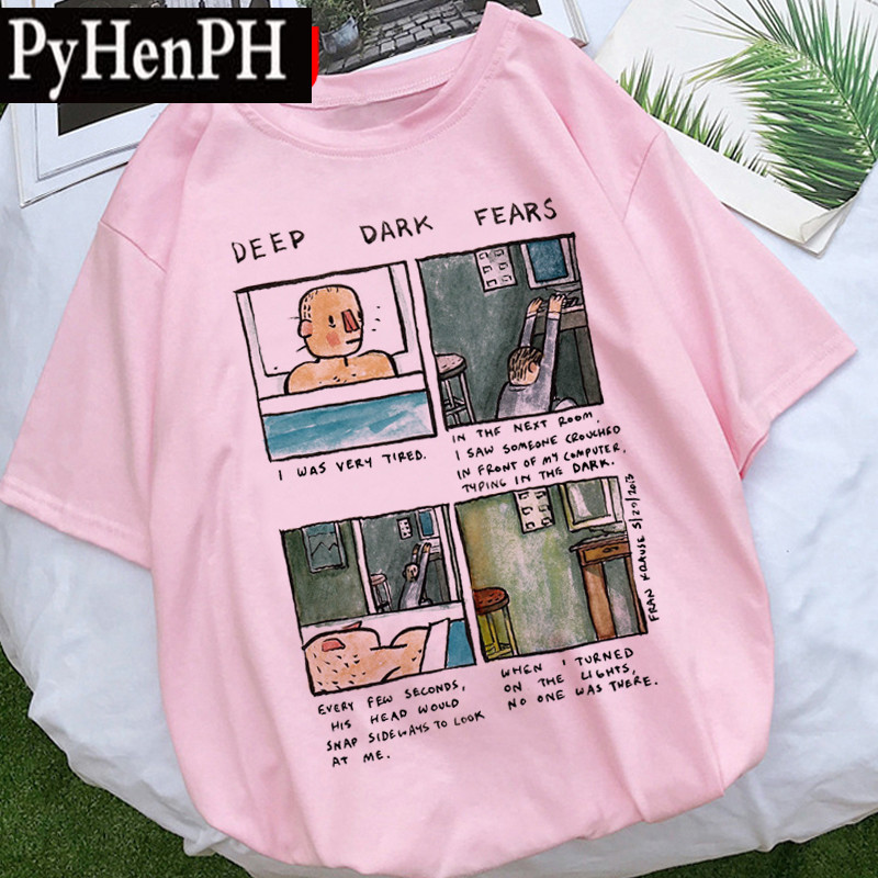 เกาหลีเกาหลี 2026Deep Dark Fears Tshirt สไตล์ใหม่สนุก Four Palace พิมพ์เสื้อยืดผู้ชายผู้หญิงคู่แขนสั