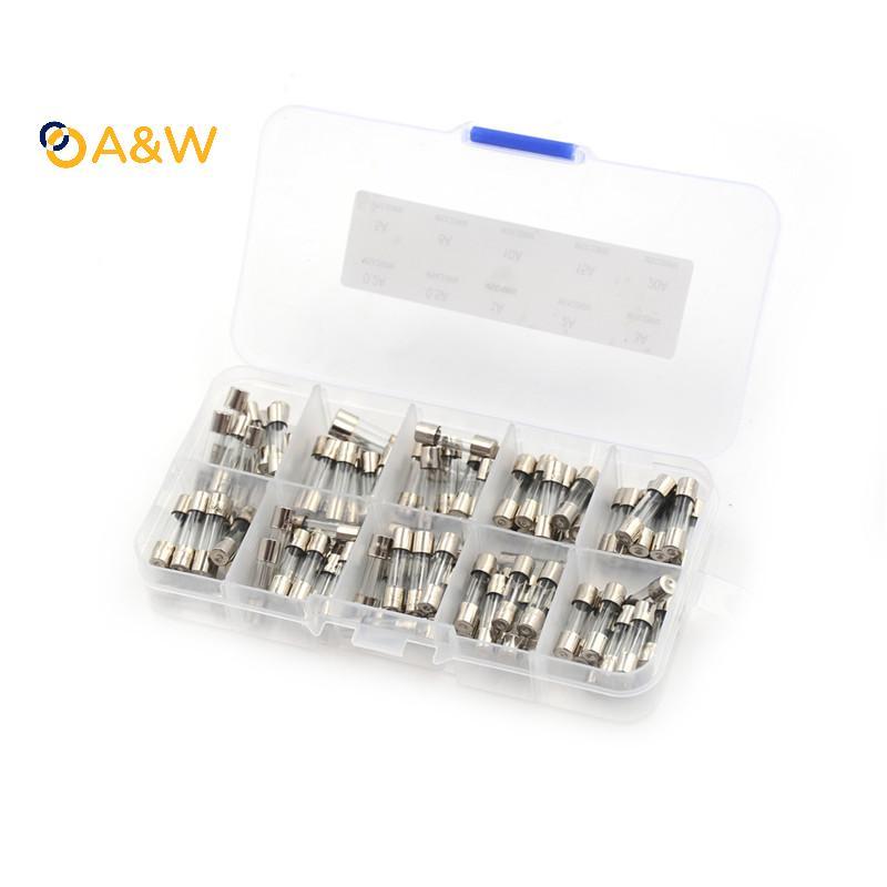 A&W 100 ชิ้น/ล็อต 5x20 มม.Quick Blow Glass Tube ฟิวส์สารพันชุด Fast-low ฟิวส์ 0.2A ~ 20A