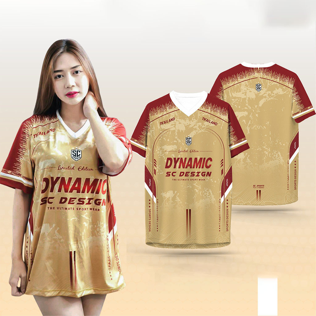 เสื้อคอกีฬาคอวี พิมพ์ลายเต็มตัว รุ่น V02 - สีทอง