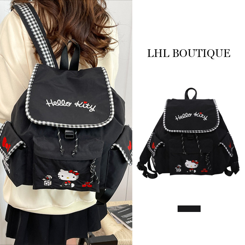 LHL BOUTIQUE  กระเป๋าเป้สะพายหลังปักลายคิตตี้น่ารัก ดีไซน์เรียบง่าย พร้อมความจุขนาดใหญ่