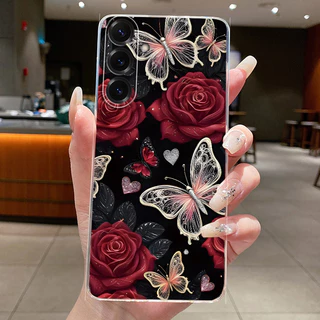 SAMSUNG สําหรับSamsung A26 A36 A56 5G Clearแฟชั่นผีเสื้อดอกไม้Soft TPU JellyปกหลังสําหรับSamsung Galaxy A56 A36 A26 5Gเคสโทรศัพท์