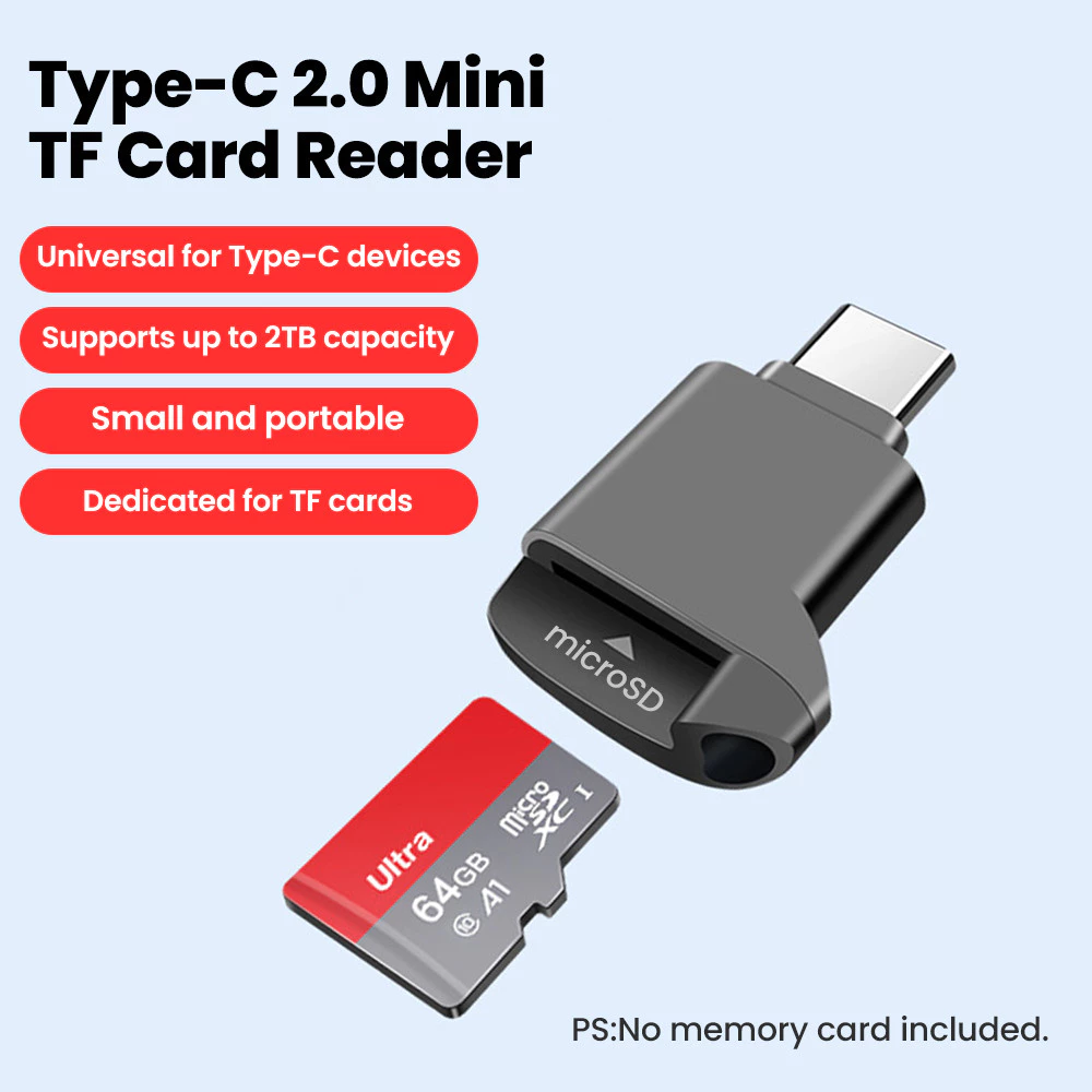 Twitch แบบพกพา Type-C 2.0 Mini TF Card Reader ภายนอกสีดํายืดสําหรับ Memory Stick USB C 2.0 สําหรับโทรศัพท์มือถือ Mini TF Card Reader