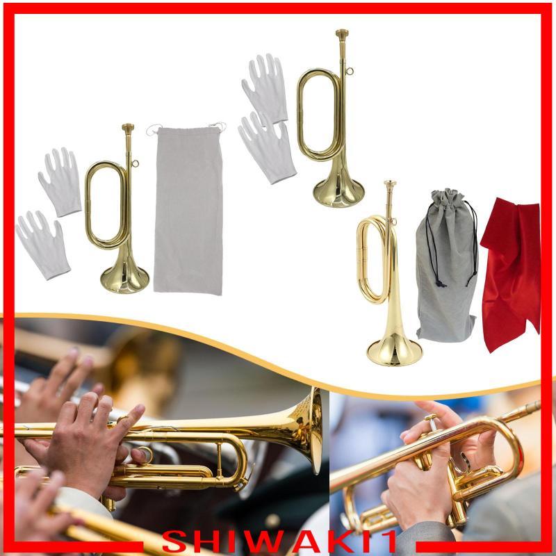 [Shiwaki1] ทรัมเป็ต Bugle Mini ทองเหลืองเครื่องมือ Cavalry Marching Bugle พร้อม Mouthpiece ทองเหลือง