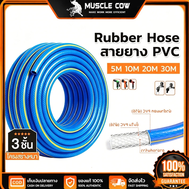 MUSCLE COW สายยาง PVC 3 ชั้น 5M/10M/20M/30M ทนทานไม่แตกง่าย เหมาะใช้รดน้ำต้นไม้และทำความสะอาดทุกชนิด