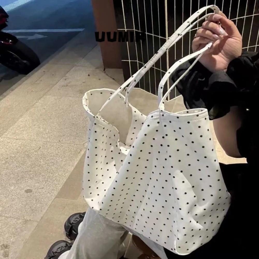 UUMIR Polka Dot Tote Bag กระเป๋าสะพายแบบพกพาอเนกประสงค์ Casual Large Capacity Canvas Mummy Bag Women